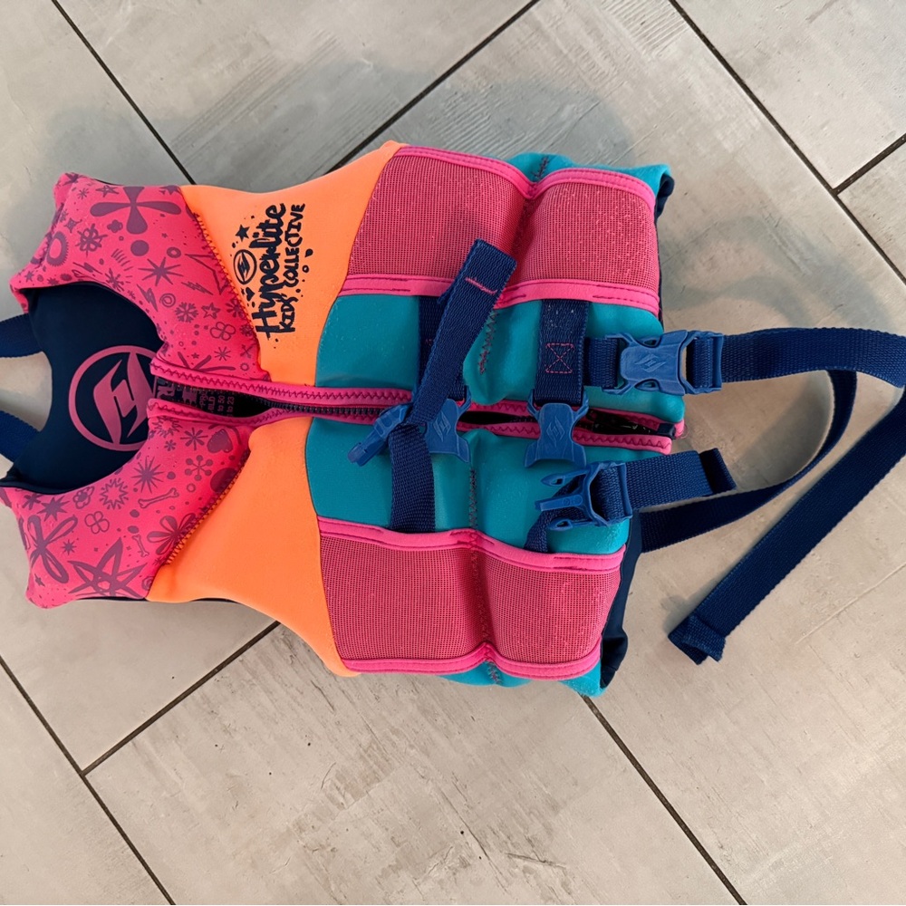 Hyperlite 30-50lbs Kids Colorful Life Jacket with Pink and Blue Accents